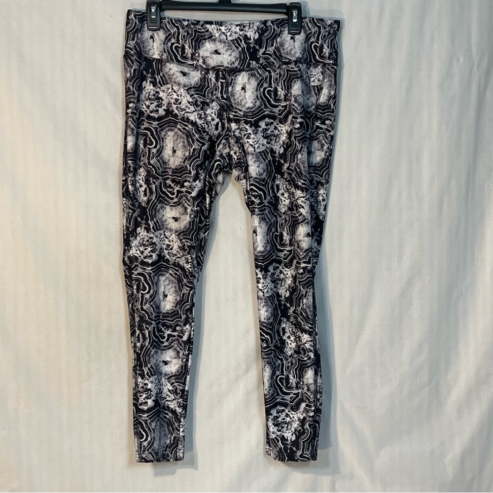 Jockey Athletic Leggings Black & White Swirl Pull On Stretch XL